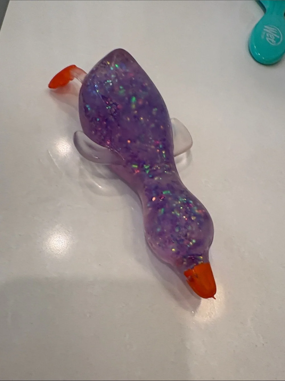 Purple Glitter Goose squishy toy with Orange Beak and Feet